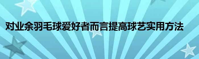 對業(yè)余羽毛球愛好者而言提高球藝實(shí)用方法