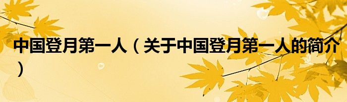 中國登月第一人（關(guān)于中國登月第一人的簡介）