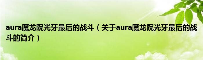 aura魔龍?jiān)汗庋雷詈蟮膽?zhàn)斗（關(guān)于aura魔龍?jiān)汗庋雷詈蟮膽?zhàn)斗的簡(jiǎn)介）