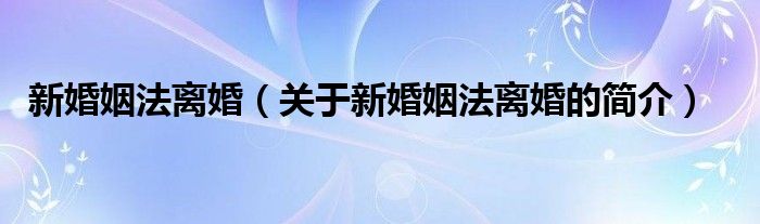 新婚姻法離婚（關(guān)于新婚姻法離婚的簡介）