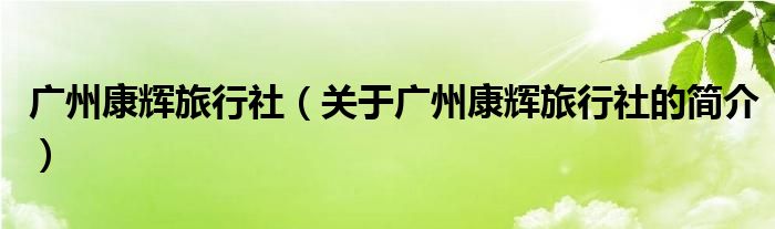 廣州康輝旅行社（關于廣州康輝旅行社的簡介）