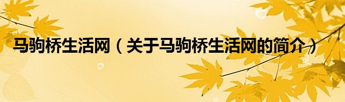 馬駒橋生活網(wǎng)（關(guān)于馬駒橋生活網(wǎng)的簡(jiǎn)介）