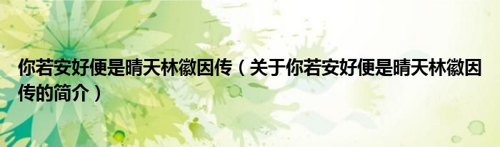 你若安好便是晴天林徽因傳（關(guān)于你若安好便是晴天林徽因傳的簡(jiǎn)介）