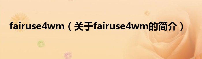 fairuse4wm（關(guān)于fairuse4wm的簡介）