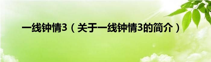 一線鐘情3（關(guān)于一線鐘情3的簡(jiǎn)介）