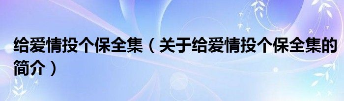 給愛情投個保全集（關于給愛情投個保全集的簡介）