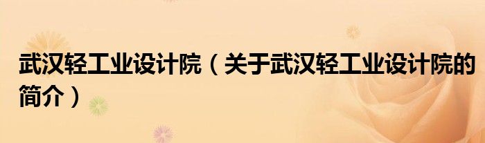 武漢輕工業(yè)設(shè)計院（關(guān)于武漢輕工業(yè)設(shè)計院的簡介）