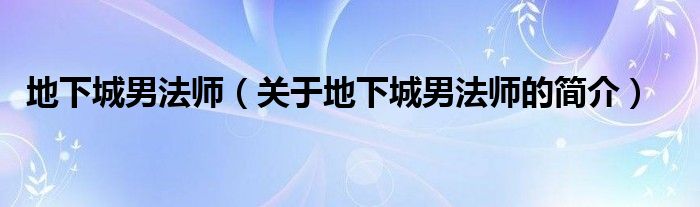 地下城男法師（關(guān)于地下城男法師的簡(jiǎn)介）