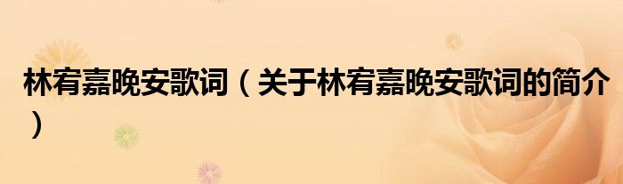 林宥嘉晚安歌詞（關(guān)于林宥嘉晚安歌詞的簡(jiǎn)介）