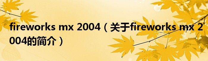 fireworks mx 2004（關(guān)于fireworks mx 2004的簡(jiǎn)介）