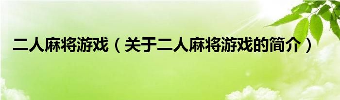 二人麻將游戲（關(guān)于二人麻將游戲的簡介）