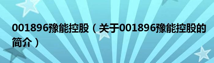 001896豫能控股（關(guān)于001896豫能控股的簡介）