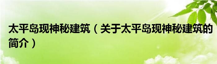 太平島現(xiàn)神秘建筑（關(guān)于太平島現(xiàn)神秘建筑的簡(jiǎn)介）