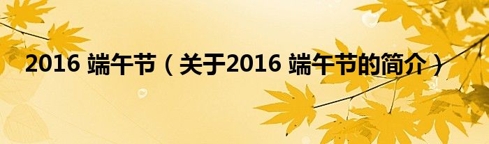 2016 端午節(jié)（關于2016 端午節(jié)的簡介）