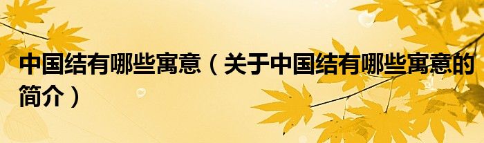 中國結(jié)有哪些寓意（關(guān)于中國結(jié)有哪些寓意的簡介）