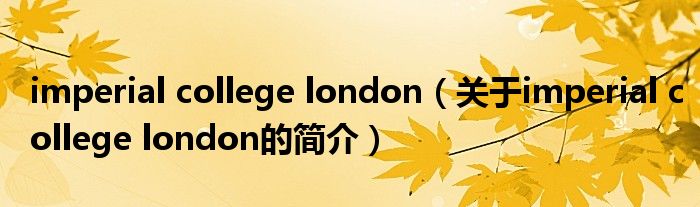 imperial college london（關(guān)于imperial college london的簡(jiǎn)介）