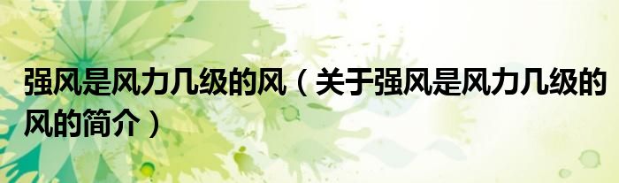 強(qiáng)風(fēng)是風(fēng)力幾級(jí)的風(fēng)（關(guān)于強(qiáng)風(fēng)是風(fēng)力幾級(jí)的風(fēng)的簡(jiǎn)介）