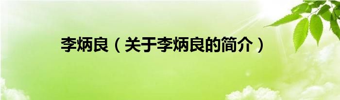 李炳良（關(guān)于李炳良的簡(jiǎn)介）