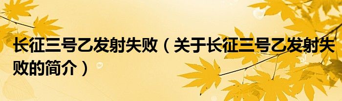 長征三號乙發(fā)射失?。P(guān)于長征三號乙發(fā)射失敗的簡介）