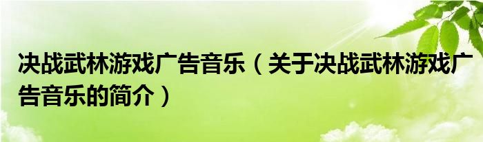 決戰(zhàn)武林游戲廣告音樂(lè)（關(guān)于決戰(zhàn)武林游戲廣告音樂(lè)的簡(jiǎn)介）