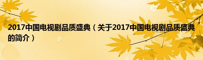 2017中國電視劇品質(zhì)盛典（關(guān)于2017中國電視劇品質(zhì)盛典的簡介）