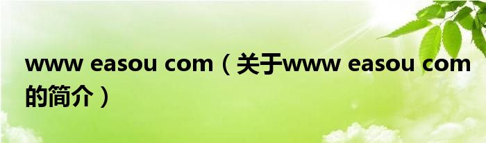 www easou com（關(guān)于www easou com的簡(jiǎn)介）