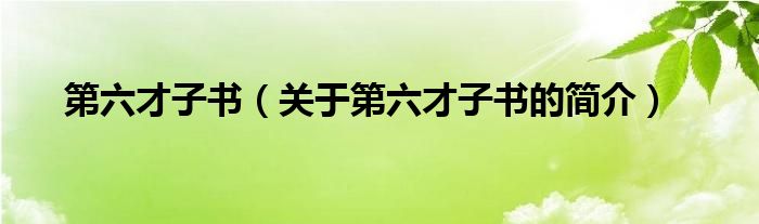 第六才子書（關(guān)于第六才子書的簡(jiǎn)介）