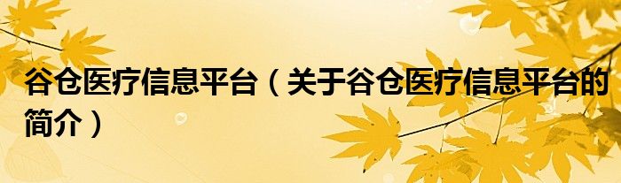 谷倉醫(yī)療信息平臺（關于谷倉醫(yī)療信息平臺的簡介）