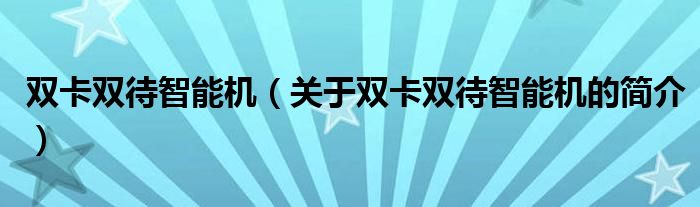 雙卡雙待智能機(jī)（關(guān)于雙卡雙待智能機(jī)的簡介）