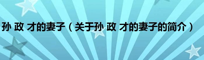 孫 政 才的妻子（關(guān)于孫 政 才的妻子的簡介）