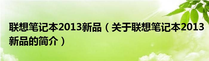 聯(lián)想筆記本2013新品（關于聯(lián)想筆記本2013新品的簡介）