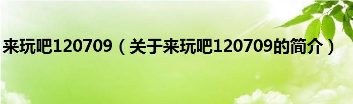 來玩吧120709（關(guān)于來玩吧120709的簡介）