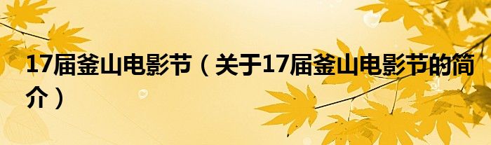 17屆釜山電影節(jié)（關(guān)于17屆釜山電影節(jié)的簡(jiǎn)介）