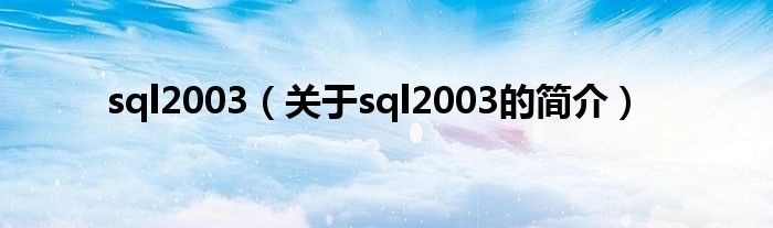 sql2003（關(guān)于sql2003的簡介）