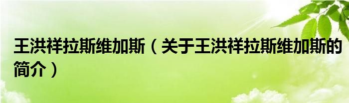 王洪祥拉斯維加斯（關于王洪祥拉斯維加斯的簡介）