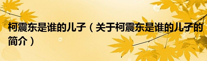 柯震東是誰的兒子（關(guān)于柯震東是誰的兒子的簡(jiǎn)介）