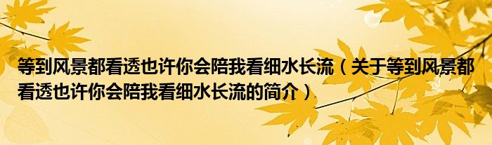 等到風(fēng)景都看透也許你會陪我看細(xì)水長流（關(guān)于等到風(fēng)景都看透也許你會陪我看細(xì)水長流的簡介）