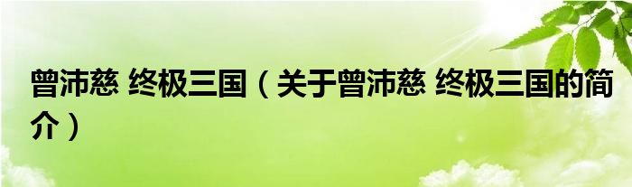 曾沛慈 終極三國(guó)（關(guān)于曾沛慈 終極三國(guó)的簡(jiǎn)介）