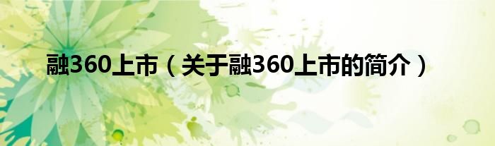 融360上市（關(guān)于融360上市的簡介）