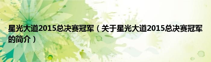 星光大道2015總決賽冠軍（關于星光大道2015總決賽冠軍的簡介）