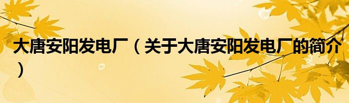 大唐安陽發(fā)電廠（關(guān)于大唐安陽發(fā)電廠的簡(jiǎn)介）