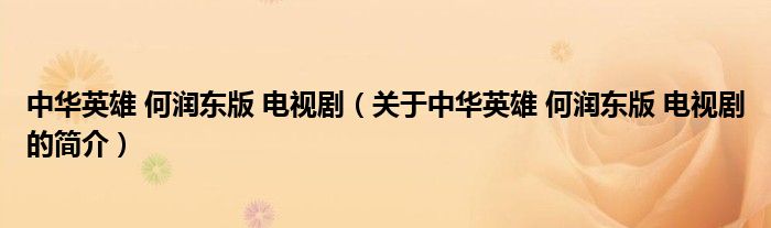 中華英雄 何潤東版 電視?。P(guān)于中華英雄 何潤東版 電視劇的簡介）