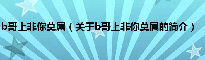 b哥上非你莫屬（關(guān)于b哥上非你莫屬的簡(jiǎn)介）