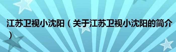 江蘇衛(wèi)視小沈陽（關(guān)于江蘇衛(wèi)視小沈陽的簡(jiǎn)介）