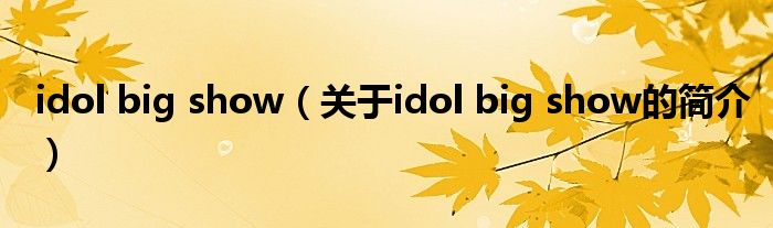 idol big show（關(guān)于idol big show的簡介）