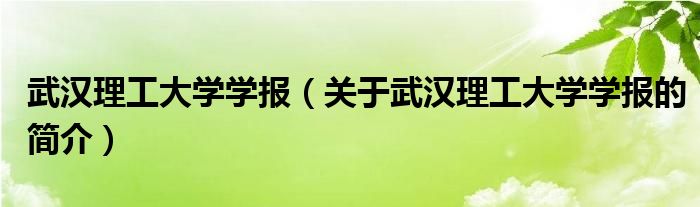 武漢理工大學(xué)學(xué)報(bào)（關(guān)于武漢理工大學(xué)學(xué)報(bào)的簡介）