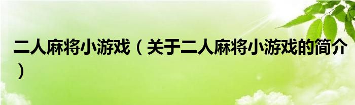 二人麻將小游戲（關(guān)于二人麻將小游戲的簡介）