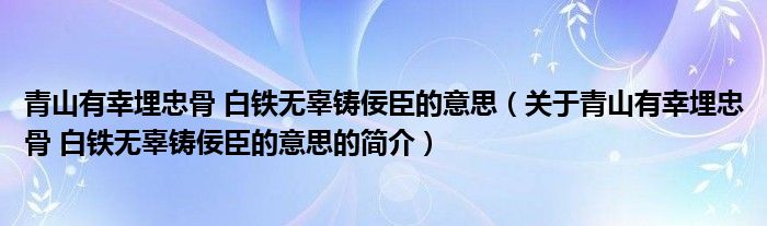 青山有幸埋忠骨 白鐵無(wú)辜鑄佞臣的意思（關(guān)于青山有幸埋忠骨 白鐵無(wú)辜鑄佞臣的意思的簡(jiǎn)介）