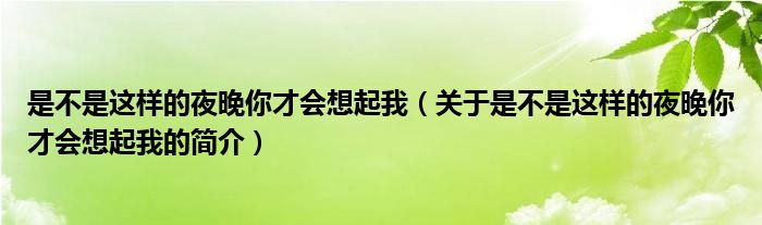 是不是這樣的夜晚你才會想起我（關(guān)于是不是這樣的夜晚你才會想起我的簡介）