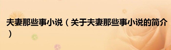 夫妻那些事小說（關(guān)于夫妻那些事小說的簡介）